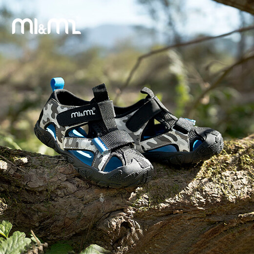 M1&M2 Spanish children's shoes, children's camouflage sandals, summer soft-soled toe-cap beach shoes for boys and girls, mesh non-slip functional shoes, khaki size 26, suitable for feet 15~16cm long