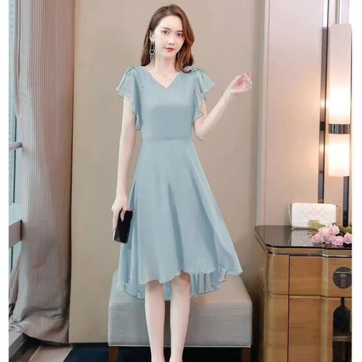 Evie [9738 Menschen sammeln] 2023 Sommertemperamentkleid, modisches Damenschlug, kurzärmelige Rock, Sommer Black XL 115-125jin [Jin ist 0,5 kg]