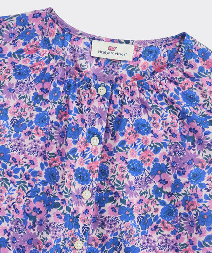 Vineyard vines girls ruffle sleeve shirt, comfortable cotton, solid color and versatile, Helen Flower M