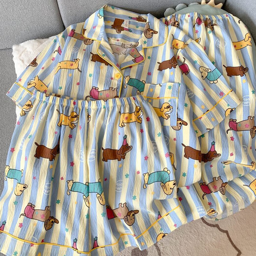 京濮飞HelloKitty短袖睡衣女春夏云朵棉三件套装家居服 云朵棉-9905#黑爱心三件套 M 【建议75-100斤】