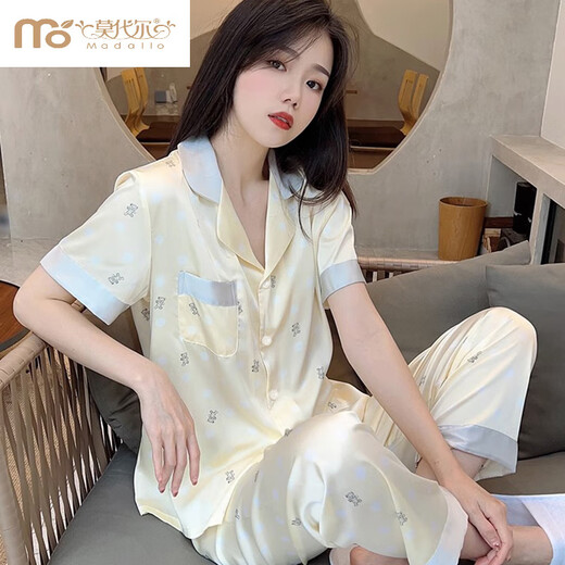 莫代尔泡泡熊冰丝睡衣女夏天凉感短袖长裤网红感薄款春秋丝.绸家居 YFY-9905凉感面料】 M 建议80-100斤】