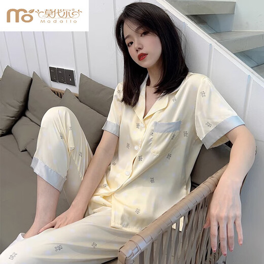 莫代尔泡泡熊冰丝睡衣女夏天凉感短袖长裤网红感薄款春秋丝.绸家居 YFY-9905凉感面料】 M 建议80-100斤】