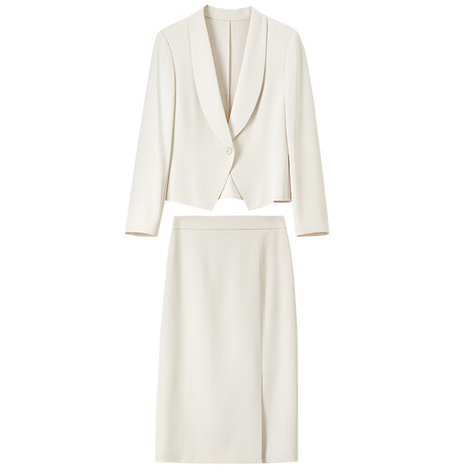 Shandubila Small Series Workplace Commuting/Elegance Green Fruit Collar Suit Suit Slit Skirt High-end Suit Apricot L