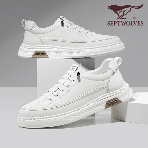 Seven Wolf men's shoes summer shoes men's white shoes breathable simple lace-up thick-soled sports shoes non-slip casual shoes white 1047 41