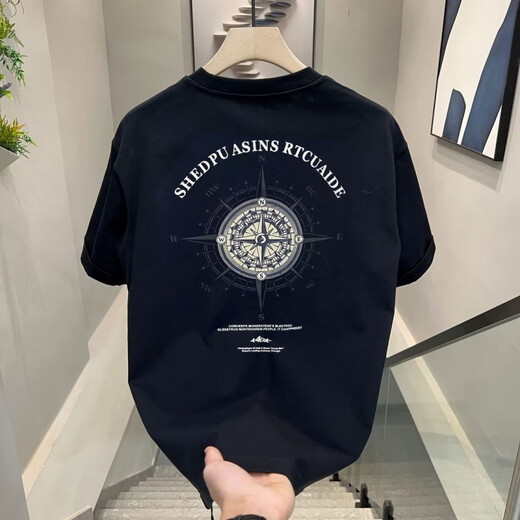 常缕竺夏季新款短袖T恤男潮牌潮流男装衣服宽松休闲印花体恤半袖黑色款 V677黑色 3XL
