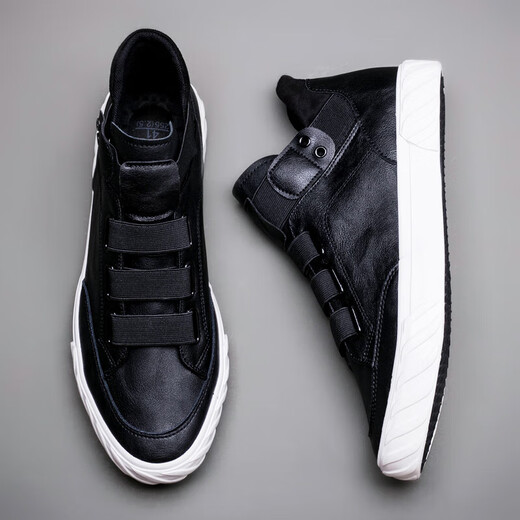 Fat Donglai DL Zapatos para hombres Autumn Nuevo Velvet Zapatos calientes Atreirios altos zapatos de cuero británico para hombres Zapatos de moda zapatos casuales Shopas SS-9857 All Black 38