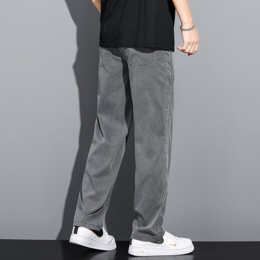 MAYBEYOND Laiser Jeans Men's Summer Loose Wide Legs Casual Straight Pants Cool Tennis Men's Pants MA13 Gray XL