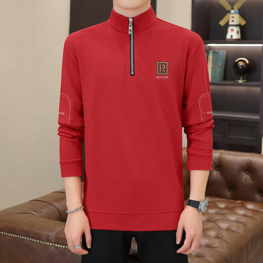 HUALIN FASHION男士半拉链恤长袖休闲百搭新款春秋季卫衣 6188黑色 M 90-110斤