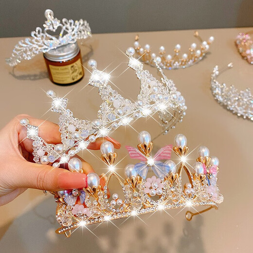 Bai Qixin large crown headband for children and girls princess rhinestone crown little girl birthday gift crown headband crystal headdress crown half south