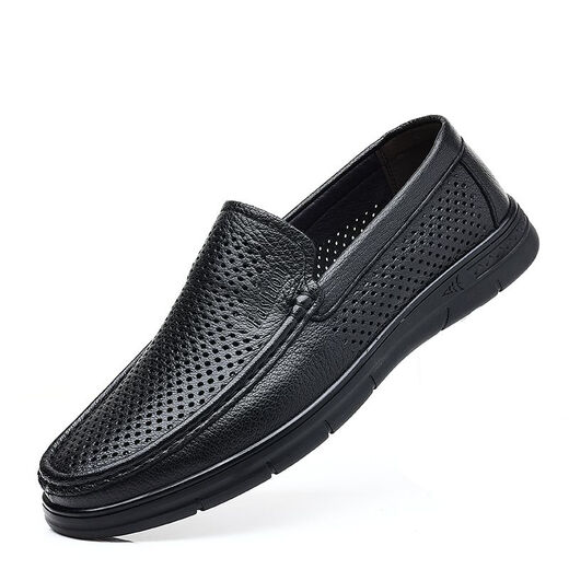 
Spider King leather shoes for men's autumn new casual shoes for men's soft sole middle-aged and elderly daddy beans shoes 9925 black hollow style 38