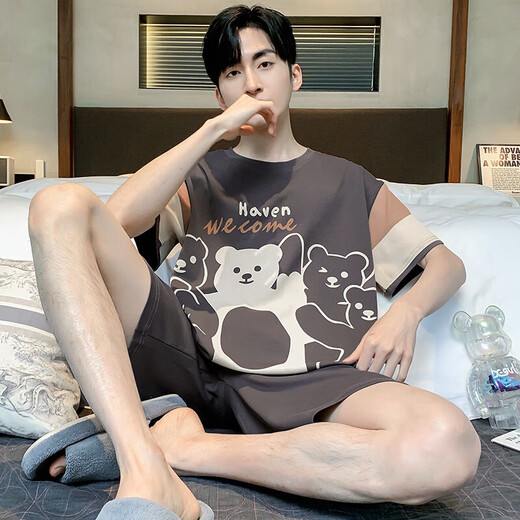 Victoria's Secret Herren Pyjamas Baumwolle Sommer Kurzarm Cartoon Student Teenager Sommer dünne Baumwolle Großgröße Outdoor Home Clothing WB1355 m klein [Vorgeschlagene Größe etwa 155 cm, Gewicht