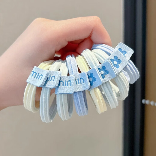 Demina's sweet sea salt blue hair band for women, high-end, fresh hair rope, high elasticity, durability, ponytail rubber band, versatile hair accessories, sea salt series, 5 pieces - blue label MIN