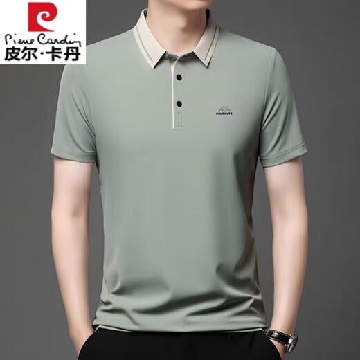 皮尔卡丹夏季冰丝无痕短袖t恤男士爸爸装商务休闲翻领弹力抗皱薄款Polo衫 绿色16821 M 165