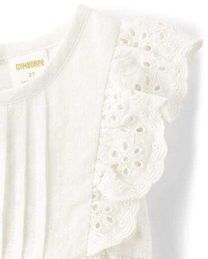 GYMBOReeGymboree Girls and Toddlers Short Sleeve Linen Top, Pure White Pure White 18-24 Months