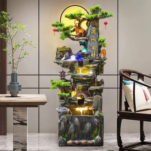 Vista de agua Hui Gran piso rocoso Adorados de agua que fluye Acción de agua Sala de estar Shengcai Fish Tank Opens Fountain Fengshui Wheel 9923 Medium High 133.6cm