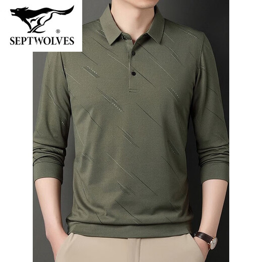 Sieben Wölfe offizielles Flaggschiff Sommereis Seiden Herren T-Shirt Langarm New Sleeve New Middle Casual Herren Dünner Papa T-Shirt 829 Gray M 48/165