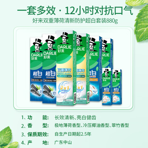DARLIE好来(原黑人)热销榜双重薄荷2合1超白去烟渍去口气美白牙膏880g