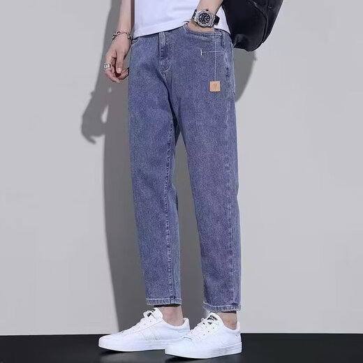 
Changdeng Jeans Men's Slim Small Foot Spring and Summer Thin Small Foot Jeans Men's Casual Slim Men's Straight Pants Blue [D826] 28