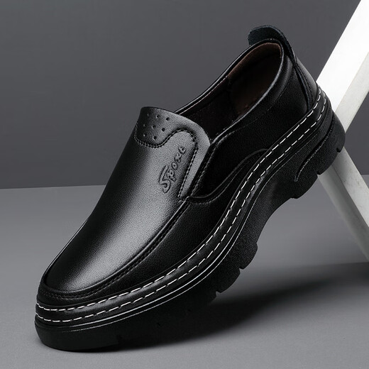 啄木鸟鞋底上线男鞋大头鞋男真皮男士马丁鞋休闲工装鞋皮鞋套脚百塔皮鞋 黑色 9765 38