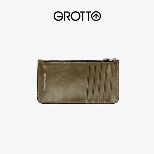 个乐（GROTTO）新款轻奢简约牛皮真皮多卡位拉链卡包卡夹礼物 经典黑