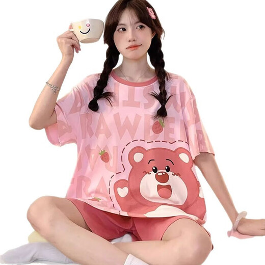
Jingpufei summer cute cartoon short-sleeved women's pajamas and home clothes set can be worn outside 686 gray cat 170 M code [recommended 80-90 Jin [Jin equals 0.5 kg]]