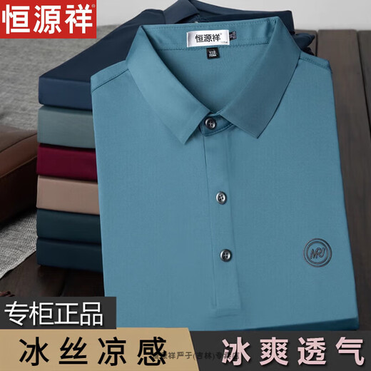 Hengyuanxiang camiseta de manga corta de seda de seda de mediana edad y anciana, camiseta de mediana altura de verano de mediana edad, camisa de media manga de polvo 9859, regalo del día del padre negro M 165 Regalo del Día del Padre