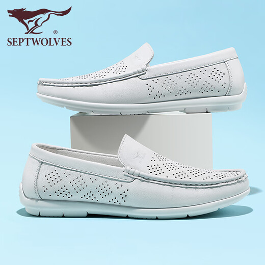 Siete zapatos para hombres de lobo para zapatos de frijoles de vaca nuevos de la capa superior de verano para hombres de negocios para hombres zapatos loafer zapatos de cuero transpirable sin deslizamiento blanco 9926 42
