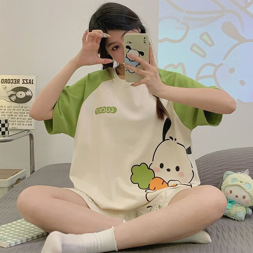 Opeodly2025年新款睡衣女夏季短袖女款可爱卡通甜美大码家居服套装可外穿 686灰猫咪 M 【建议80-90斤】
