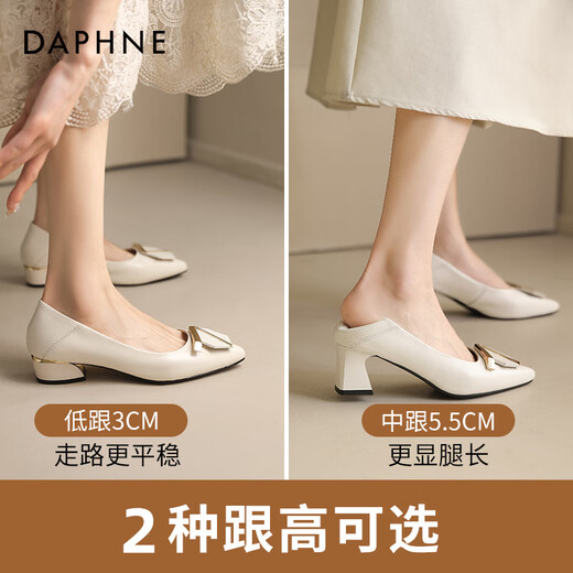 达芙妮（DAPHNE）黑色单鞋女妈妈高跟鞋2025年春季新款真皮女鞋子粗跟软皮鞋 黑色 低跟HT17152 跟高 3cm 36