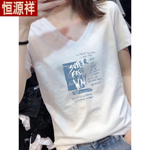 
Hengyuanxiang V-neck Short-sleeved T-shirt for women in summer 2025 new white pure cotton fashionable loose slim versatile top T-shirt White 9901 M Recommended 80-100Jin [Jin equals 0.5 kg]