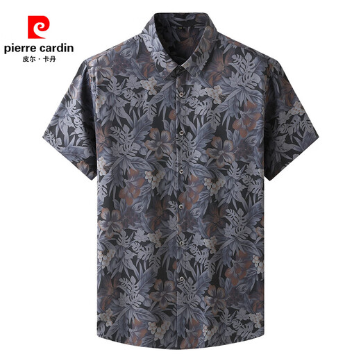 皮尔卡丹（pierre cardin）花衬衫男短袖夏季冰丝感大码胖子加肥加大衬衣休闲特大号上衣 9207黑色 L 120-140斤