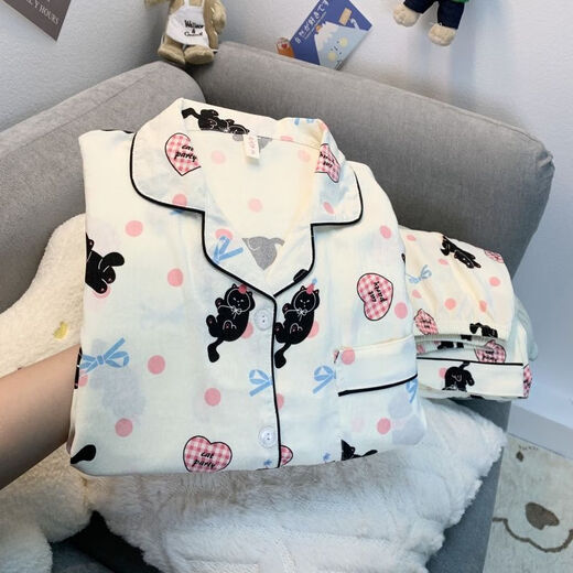 荣西图（RONGXITU）云朵棉睡衣女长袖猫咪套装可外穿学生家居服 826#爱心猫咪 175 L