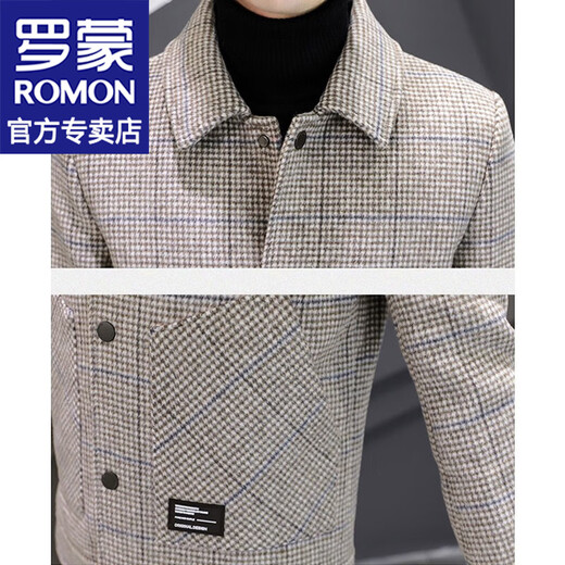 ROMON Woolen Jacket Men's Autumn and Winter New Fashion Business Plaid Lapel Jacket Thickened Warm Top Men's 2903 Gray XL (120-135Jin Jin is equal to about 0.5 kg)