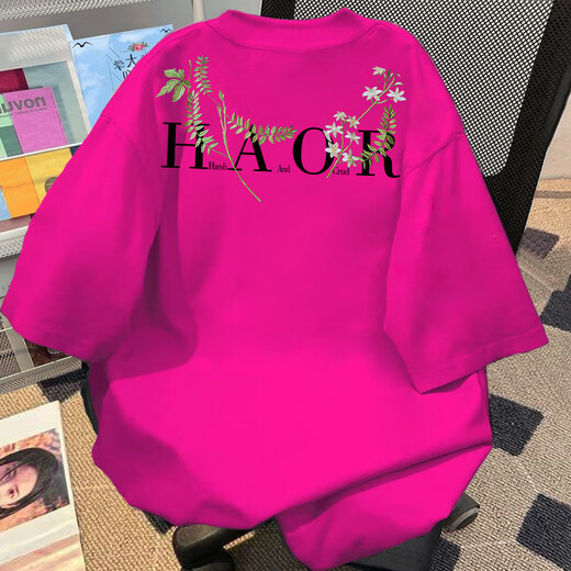 Su Yu 100% pure cotton American new Chinese style floral garland short-sleeved T-shirt for women summer loose trendy brand top half-sleeved men's 220g - black M recommended 95-110Jin Jin is equal to 0.5 kg