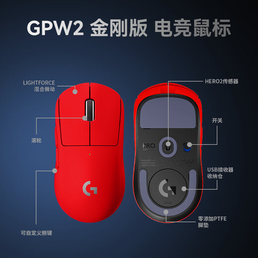 Logitech (G) GPW second generation King Kong version wireless gaming mouse 88G acceleration Hero2 sensor ergonomics gpw2 laptop office mouse cgso Valorant DJ11 GPW2 King Kong version red free large table mat + mouse storage box