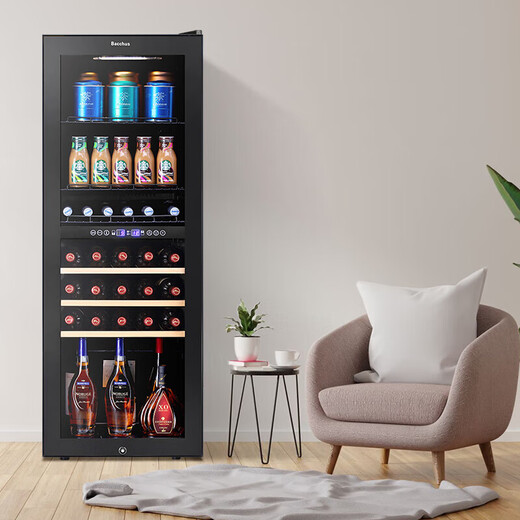 Bacchus Ice Bar Bar Cabinet Fresh Ice Refrigerator Refrigerator Red Wine Cabinet Household Beer Red Wine Beverage Tea Refrigerator Constant Temperature Embedded Small Living Room Refrigerator Fruits and Vegetables 160L Dual Temperature Air Cooling Transparent Glass Single Door