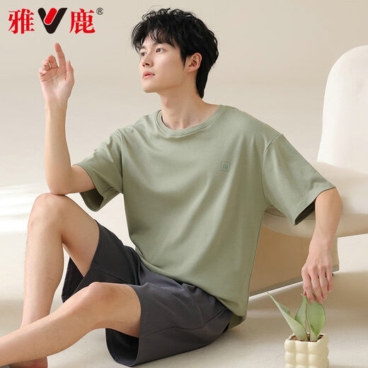 El algodón de algodón puro de pijama para hombres yalu para hombres delgados delgados de manga corta se puede usar ropa casera casual de ropa para niños de gran tamaño 42M13601 XL [Peso recomendado 120-140Jin [Jin equivale a 0.5 kg]]]