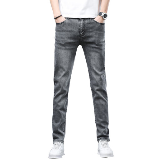ZHIDOUDOU high-end slim jeans men's simple and atmospheric small feet pants men's trendy brand gray versatile elastic pencil 1049 ash 28 (2 feet 1)100Jin [Jin equals 0.5 kg]