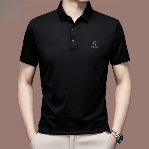 OLJ luxury brand men's summer new Polo shirt men's high-end short-sleeved T-shirt fashionable ice silk half-sleeved top black M 165 (suitable for weight 90-120Jin Jin equals 0.5 kg)