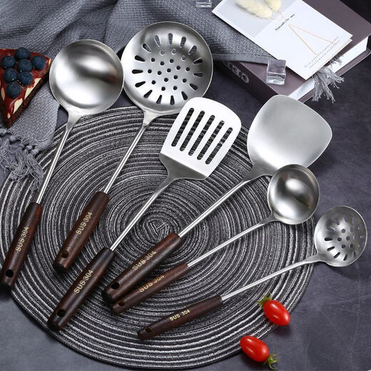 Stainless steel 304 spatula with long handle spatula household set kitchen cooking spoon large spoon spatula + soup spoon 304 stainless steel thickened