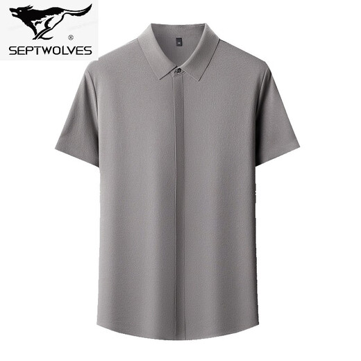 Sieben Wolf Mulberry Silk Short Sleeve Shirt Herren Sommer Neues Freizeitgeschäft No Bügelhemd mit mittlerem Alter dünne halbärmelige Top 6913 Navy S 165/105