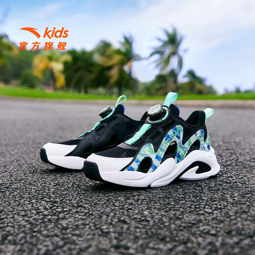 ANTA Children's Sandals Men's and Women's Big Children's Shoes 2025 Summer New Overbearing Frame Shoes Sports Shoes Baotou Beach Sandals Boys Black/Ruoye Green-4 40