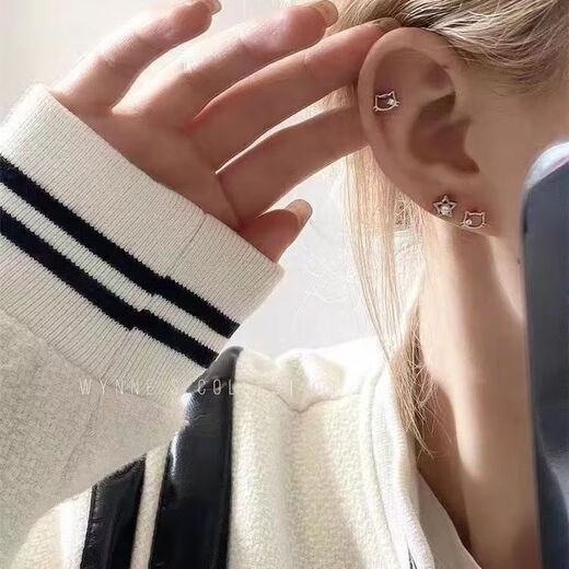 Meipai ear piercing and silver earrings for women kt cat earrings kitty kitty kitty design sense cute female student earrings SN9905 kt kitten [one pair]