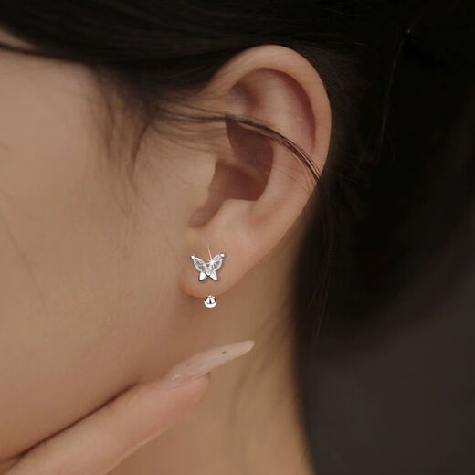 Wanmu s999 sterling silver earrings, butterfly earrings, new screws, exquisite sleeping ear piercing, no need to remove them, 9999 solid silver butterfly hook screw earrings, sterling silver, one pair