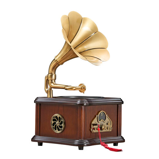 Canna retro mini CD gramophone European bluetooth hifi speaker old antique home CD player living room ornaments simulated vinyl record player D99 birthday gift D99MAX version walnut color + Chinese culture charger and plug-in dual-purpose (10 CD discs)
