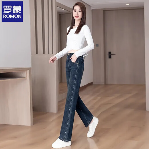 Lomon Retro Soft Jeans für Frauen im Frühjahr und Herbst 2025 Neue Hoch-T-Ten-Hose mit hohem T-Blue-Blue-Hose mit breitem Bein 683-Blue M empfohlen 95-105jin [Jin entspricht 0,5 kg]