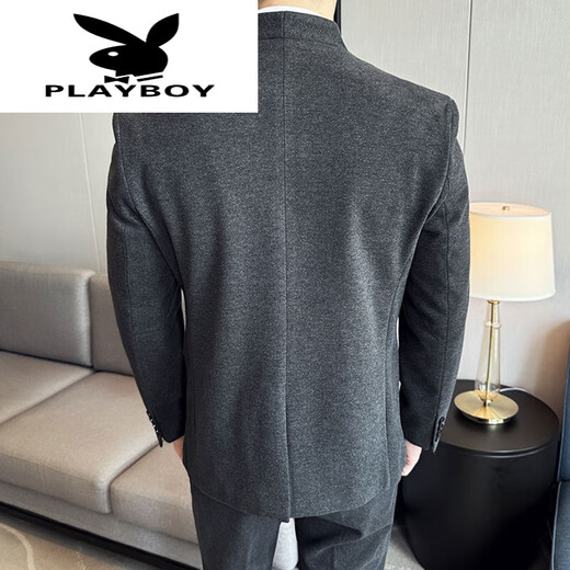 Playboy (PLAYBOY) 2025 young and middle-aged men's autumn and winter suits, high-end stand-up collar jackets, new business casual style suits, new black single-piece suits M