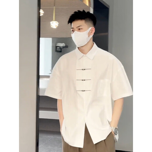 Dicify New Chinese Engagement Metal Boton-up Camiseta para hombres Summer Summer Degument Brand Hanfu Engagement Chaqueta White actualizado Versión l