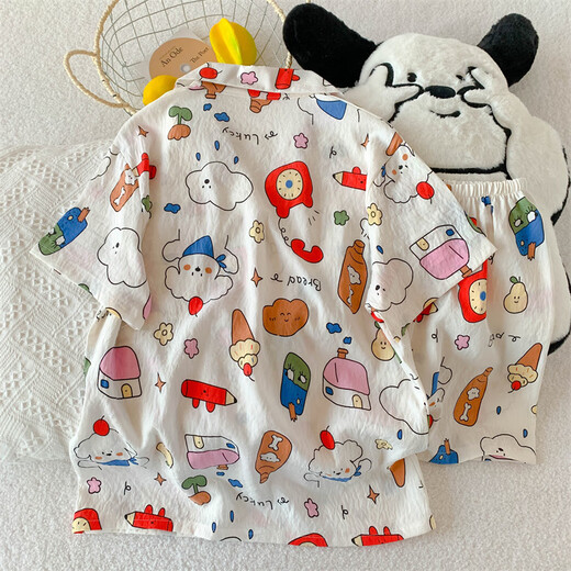 Pajamas para mujeres, Summer Cloud Cloud Cloody Ladies 2025 Nuevo estudiante Lindo dibujos animados de ropa de verano Juego de ropa QDMBE686 L Peso recomendado 110 Jin [Jin iguala 0.5 kg]