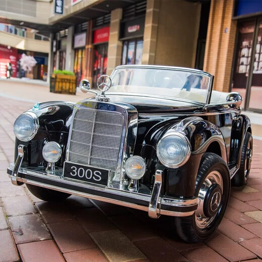 Jianhou children's car can drive girls Mercedes-Benz 300S classic car high-end electric four-wheel baby car with remote control for children, top equipped with painted black remote control + driving + leather seat + trunk + soft wheel +